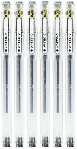 Pilot Hi-Tec-C 025 Gel Ink Ballpoint Pen, Ultra Fine - 0.25mm, Black, LH-20C25-B, 6 Pack