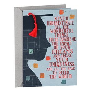 hallmark graduation card (graduation cap with tassel, never underestimate all you have to offer)