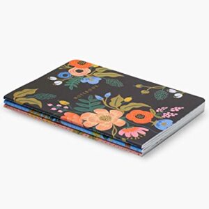 RIFLE PAPER CO. Lively Floral Stitched Notebook Set, Set Of 3 Notebooks, 64 Ruled Pages With Gold Ink, Canvas Paper Cover With White Text Paper Interior