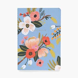 RIFLE PAPER CO. Lively Floral Stitched Notebook Set, Set Of 3 Notebooks, 64 Ruled Pages With Gold Ink, Canvas Paper Cover With White Text Paper Interior