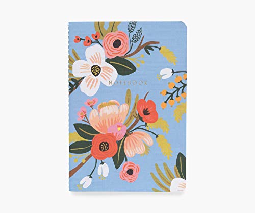 RIFLE PAPER CO. Lively Floral Stitched Notebook Set, Set Of 3 Notebooks, 64 Ruled Pages With Gold Ink, Canvas Paper Cover With White Text Paper Interior