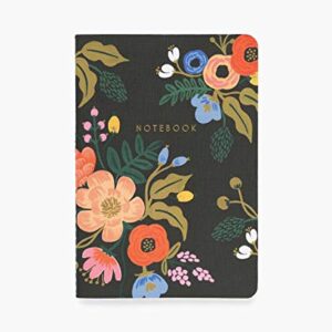 RIFLE PAPER CO. Lively Floral Stitched Notebook Set, Set Of 3 Notebooks, 64 Ruled Pages With Gold Ink, Canvas Paper Cover With White Text Paper Interior