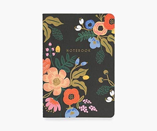 RIFLE PAPER CO. Lively Floral Stitched Notebook Set, Set Of 3 Notebooks, 64 Ruled Pages With Gold Ink, Canvas Paper Cover With White Text Paper Interior