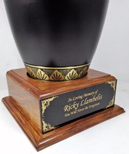 cremation urn pedestal, wooden urn base with personalized name plate