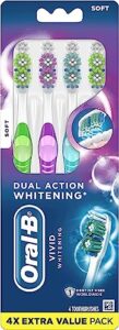 oral-b vivid dual action whitening toothbrushes, soft, 4 count (packaging and product color may vary)