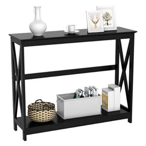 yaheetech console table for entryway, 2 tier entryway table bookshelf accent table w/storage shelf living room entry hall foyer table furniture, black,x-design