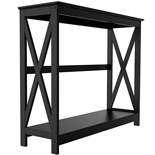 Yaheetech Console Table for Entryway, 2 Tier Entryway Table Bookshelf Accent Table w/Storage Shelf Living Room Entry Hall Foyer Table Furniture, Black,X-Design