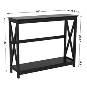 Yaheetech Console Table for Entryway, 2 Tier Entryway Table Bookshelf Accent Table w/Storage Shelf Living Room Entry Hall Foyer Table Furniture, Black,X-Design