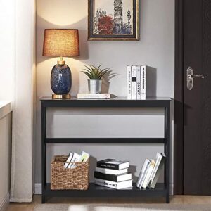 Yaheetech Console Table for Entryway, 2 Tier Entryway Table Bookshelf Accent Table w/Storage Shelf Living Room Entry Hall Foyer Table Furniture, Black,X-Design