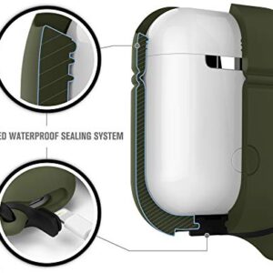 Waterproof Airpods Case 2 & 1 Cover by Catalyst, Shockproof and Drop Proof air pods Protective Cover Soft Skin, Carabiner, Silicone Sealing, Compatible Wireless Charging - Army Green