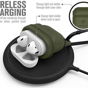 Waterproof Airpods Case 2 & 1 Cover by Catalyst, Shockproof and Drop Proof air pods Protective Cover Soft Skin, Carabiner, Silicone Sealing, Compatible Wireless Charging - Army Green