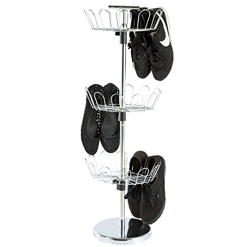 Three Tier Revolving Shoe Tree Orgainzer Rack with Chrome Finish by Lavish Home