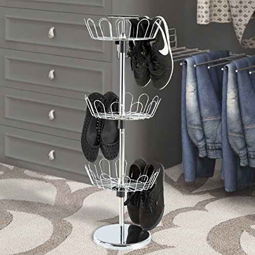 Three Tier Revolving Shoe Tree Orgainzer Rack with Chrome Finish by Lavish Home