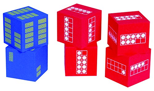 Learning Advantage 7297 Ten Frame Foam Dice, 4 Red and 2 Blue, Grade: Kindergarten to 2 (Pack of 6)
