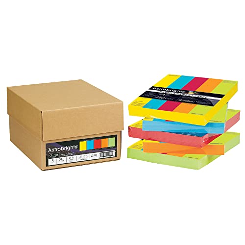 Neenah Astrobrights® Bright Color Paper, Letter Size, 24 Lb, Assorted Colors, 250 Sheets Per Ream, Case Of 5 Reams