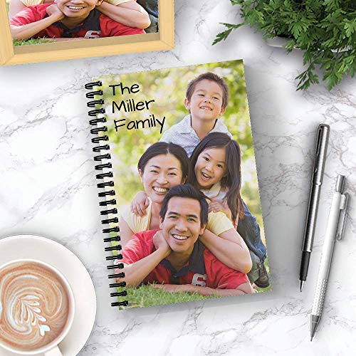 Create Your Own Photo Upload Personalized Notebook/Journal, Laminated Soft Cover, 120 pages of your selected paper, lay flat wire-o spiral. Size: 8.5” x 11”. Made in the USA