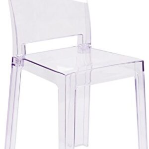 Flash Furniture Emilie Ghost Chair with Square Back in Transparent Crystal