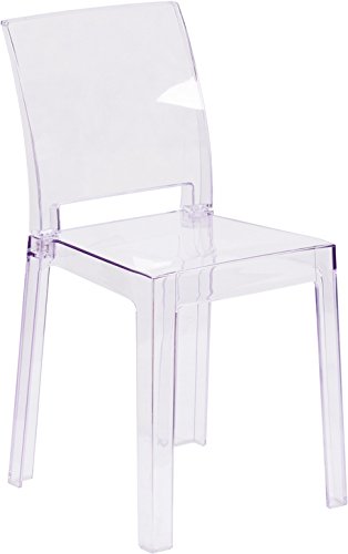 Flash Furniture Emilie Ghost Chair with Square Back in Transparent Crystal