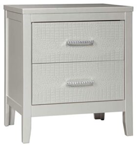 signature design by ashley olivet glam 2 drawer nightstand with faux shagreen drawer fronts, silver
