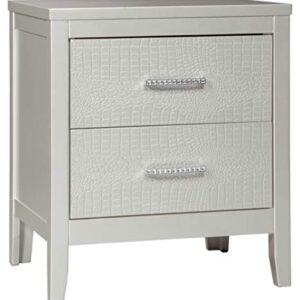 Signature Design by Ashley Olivet Glam 2 Drawer Nightstand with Faux Shagreen Drawer Fronts, Silver