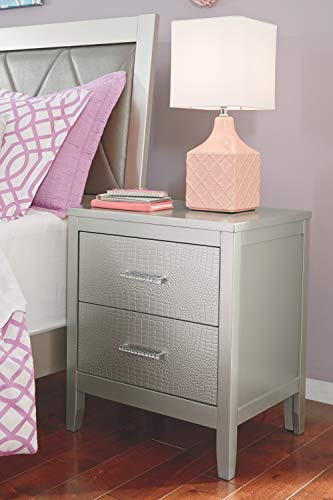 Signature Design by Ashley Olivet Glam 2 Drawer Nightstand with Faux Shagreen Drawer Fronts, Silver