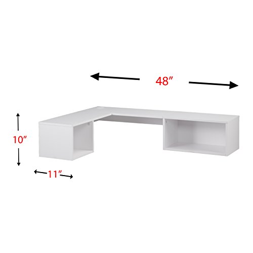 SEI Furniture Flynn Floating Wall Mount Corner Desk - Storage Cubbies - Pure White Finish