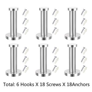 EBOOT 6 Pieces Stainless Steel Wall-Mount Robe Hook Coat Hook Towel Wall Hook, Brushed Nickel (3 Inch, Silver)