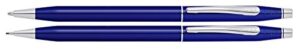 cross classic century refillable medium ballpoint pen and 0.7mm pencil set, includes premium gift box - translucent blue lacquer