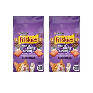 purina friskies surfin' & turfin' favorites dry cat food, 3.15 lb bag (pack of 2)