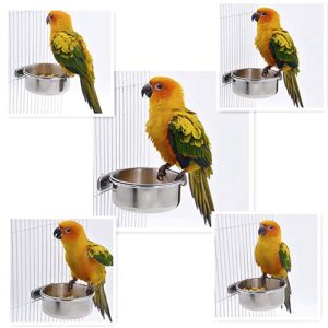 Bird Parrot Feeding Cups with Clamp Holder Stainless Steel Coop Cup Food Water Bowls Dish Feeder for Cockatiel Conure Parakeet Chinchilla Hummingbird