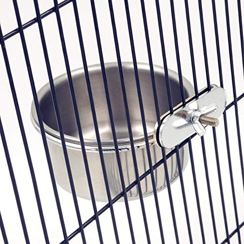 Bird Parrot Feeding Cups with Clamp Holder Stainless Steel Coop Cup Food Water Bowls Dish Feeder for Cockatiel Conure Parakeet Chinchilla Hummingbird