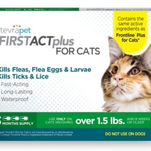 TevraPet FirstAct Plus Flea and Tick Topical for Cats over 1.5lbs, 3 Dose Flea and Tick Prevention. Waterproof Flea and Tick Control for 3 Months