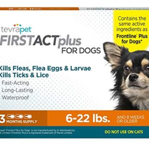 TevraPet FirstAct Plus Flea and Tick Prevention for Small Dogs 6-22 lbs, 3 Monthly Doses, Topical Drops