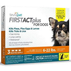 TevraPet FirstAct Plus Flea and Tick Prevention for Small Dogs 6-22 lbs, 3 Monthly Doses, Topical Drops