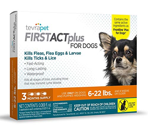 TevraPet FirstAct Plus Flea and Tick Prevention for Small Dogs 6-22 lbs, 3 Monthly Doses, Topical Drops