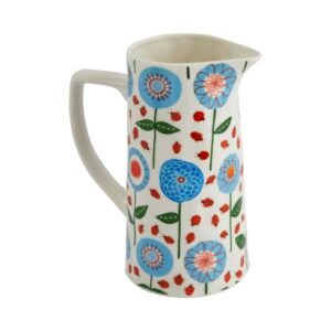 creative co-op cottagecore stoneware pitcher with floral design, multicolor 64 ounces