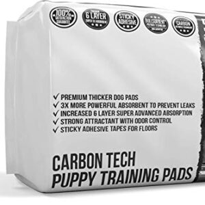 Bulldoglogy Carbon Black Puppy Pee Pads with Adhesive Sticky Tape - Large Charcoal Housebreaking Dog Training Wee Pads (24x24) 6 Layers with Extra Quick Dry Bullsorbent Polymer Tech (50-Count)