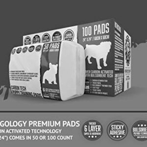 Bulldoglogy Carbon Black Puppy Pee Pads with Adhesive Sticky Tape - Large Charcoal Housebreaking Dog Training Wee Pads (24x24) 6 Layers with Extra Quick Dry Bullsorbent Polymer Tech (50-Count)