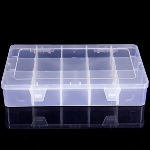 DJUNXYAN Large Transparent Thick Hard 15 Grids Adjustable Compartment Slot Plastic Hobby Craft Storage Box Case Raft Storage Box Organizer with Snap-Lock Tray Container (L 15 Girds, White6)