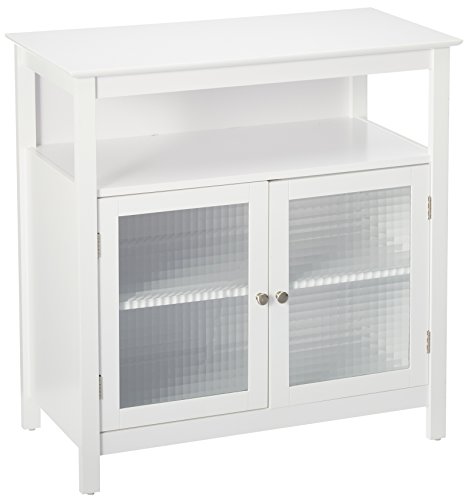 Kings Brand Furniture White Finish Wood Kitchen Storage Buffet Cabinet With Glass Doors