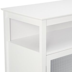 Kings Brand Furniture White Finish Wood Kitchen Storage Buffet Cabinet With Glass Doors