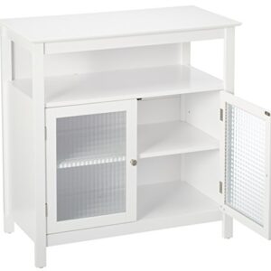 Kings Brand Furniture White Finish Wood Kitchen Storage Buffet Cabinet With Glass Doors