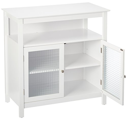 Kings Brand Furniture White Finish Wood Kitchen Storage Buffet Cabinet With Glass Doors