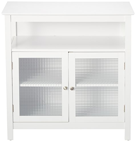 Kings Brand Furniture White Finish Wood Kitchen Storage Buffet Cabinet With Glass Doors