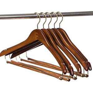 10 Quality Hangers Curved Wooden Hangers Beautiful Sturdy Suit Coat Hangers with Locking Bar Gold Hooks Walnut Finish (10)