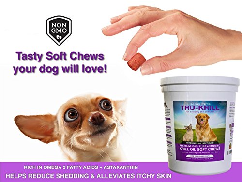 #1 Premium Antarctic Krill Oil Soft Chews for Dogs | Rich in Omega 3 | Astaxanthin | Vitamin E | For Skin and Coat | Low Allergen | Low Calorie | cGMP Certified | Made in USA | 60 Savory Soft Chews