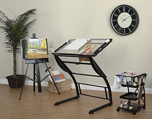 SD STUDIO DESIGNS Triflex Drawing Table, Sit to Stand Up Adjustable Office Home Computer Desk, 35.25" W X 23.5" D, Charcoal Black/Clear Glass