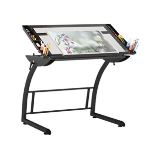 SD STUDIO DESIGNS Triflex Drawing Table, Sit to Stand Up Adjustable Office Home Computer Desk, 35.25" W X 23.5" D, Charcoal Black/Clear Glass