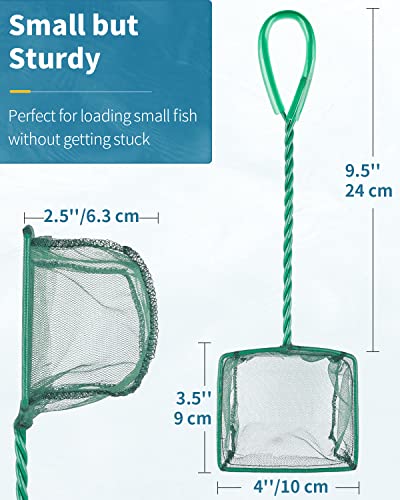 Pawfly 4 Inch Aquarium Fish Net with Braided Metal Handle Small Square Net with Soft Fine Mesh Sludge Food Residue Wastes Skimming Cleaning Net for Fish Tanks Small Koi Ponds and Pools