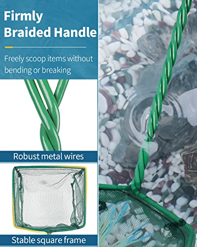 Pawfly 4 Inch Aquarium Fish Net with Braided Metal Handle Small Square Net with Soft Fine Mesh Sludge Food Residue Wastes Skimming Cleaning Net for Fish Tanks Small Koi Ponds and Pools